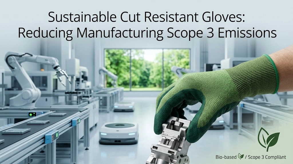Sustainable cut resistant work gloves for manufacturing scope 3 emissions reductions