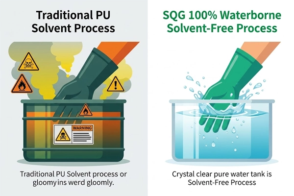 DMFa-free and solvent-free waterborne dipping process for EU REACH compliant safety gloves