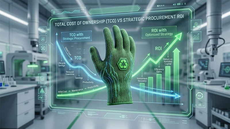 B2B procurement cost-efficiency chart showing total cost of ownership savings using durable recycled safety gloves