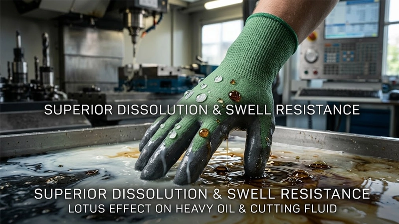 Recycled polyester glove liner showing high dimensional stability and chemical resistance to industrial oil and cutting fluids