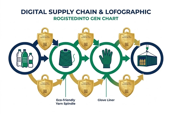 GRS certified recycled polyester safety gloves chain of custody with batch-specific transaction certificates