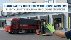 Warehouse cargo loading operations safety gloves on loading dock