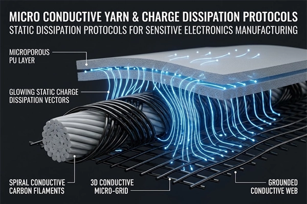 conductive carbon fiber filament yarn structure inside esd safe pu coated work gloves
