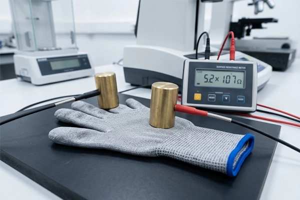 heavy hammer surface resistance testing for esd safe pu coated work gloves per ANSI ESD S20.20