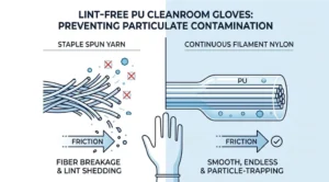lint-free pu cleanroom gloves microscopic comparison between continuous filament nylon and broken staple spun yarn