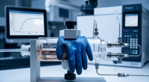 laboratory closed-loop chemical permeation test cell measuring normalized breakthrough time under EN ISO 374-1 and ASTM F739 standards
