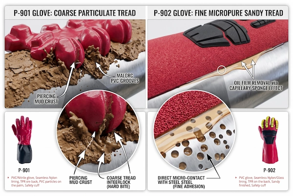 Tribological microscopic comparison between heavy PVC particles penetrating mud cakes and sandy finish expelling oil films