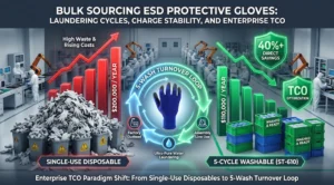 Comprehensive TCO financial model comparing single-use disposable gloves against 5-cycle washable ESD gloves for 1000-worker EMS assembly plant