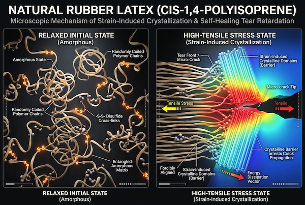 Macromolecular 3D simulation of cis-1,4-polyisoprene strain-induced crystallization blunting crack propagation under high tensile tear stress