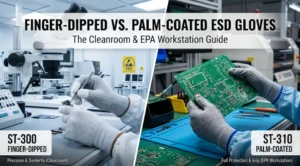 ST-300 finger-dipped vs ST-310 palm-coated antistatic PU gloves comparison for cleanroom and PCB assembly